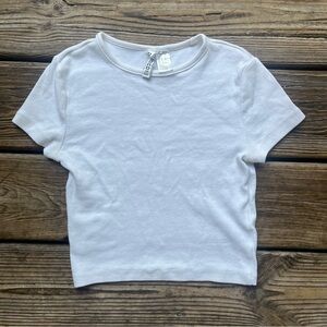 H&M Divided White Basic minimalist short sleeve crop tight shirt top blank small